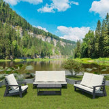 HIPS Loveseat with Cushion, Wood Grain Outdoor Garden Sofa, Sofa Set for Porch, Poolside, Terrace, W1209114909