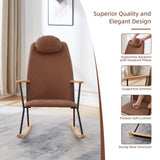Adjustable Headrest Pillow Rocking Chair, Technical Leather Upholstered Glider Rocker with High W1669P220403