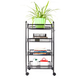 ZNTS Exquisite Honeycomb Net Four Tiers Storage Cart with Hook Black 01157249