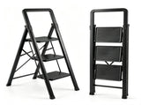 3 Step Folding Step Ladder, 330 lbs Heavy-Duty Metal Step Stool with Reinforced X-Structure, 09594954