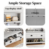 3-in-1 Hallway Hall Tree with 2 Storage Drawer and 4 Coat Rack, Wooden Entryway Shoe Rack Bench with W2557P195397