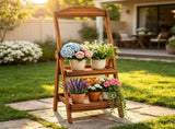 2-Tier Fir Wood Ladder Shelf, Rustic Staggered Plant Stand with Reinforced Metal Frame, Anti-Crack 73929802