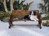 Rustic 2-Person Wooden Wagon Wheel Bench with Slatted Seat and Backrest, Brown 31232953