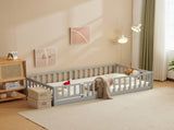 Kids' playpen bed with door and board, grey twin wooden bed 14020700