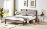 Bed frame with charging station Queen size,Grey, 87.8'' L x 61.8'' W x 39.2'' H. W1162123746