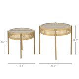 ZNTS Brown PE Wicker Patio End Table Set 73215608