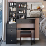 37" Middle Size Left Bedside Cabinet Vanity Table Cushioned Stool, Extra Large Right sliding W3258P293198