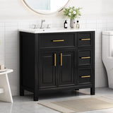 36" Bathroom Vanity with Sink Top, Bathroom Vanity Cabinet with Two Doors and Three Drawers, Solid N725P198316B