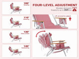 4-Position Backpack Beach Chair with Aluminum Frame, Wooden Armrests, Pillow and Pockets, Red Stripe 60874758