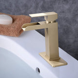 Waterfall Bathroom Brushed Gold Single Handle Bathroom Sinks 1 or 3 Hole Solid Vanity W1224P224288
