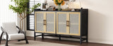 TREXM Rustic Sideboard with Decorative Rattan Doors and Adjustable Shelves for Entryway, Dining N715P203848B
