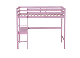 ZNTS Twin High Loft Bed, Rubber Wood Loft Bed with Safety Guardrail, built-in desk, ladder,Pink W504P206981