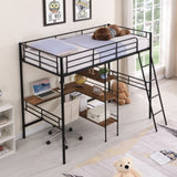 ZNTS Twin Size Metal Loft Bed and Built-in Desk and Shelves,Black WF288853AAB