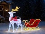 5ft Lighted Christmas Reindeer & Sleigh Outdoor Yard Decoration Set with LED Lights, Red & White 85467541