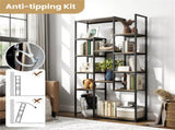 Freestanding Geometric Walnut Bookshelf 12 Staggered Shelves Metal Frame with Anti-Tip Kit 20854570