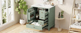 30" Bathroom Vanity with Sink, One Door with Shelf and Three Drawers, Soft Close Door, Light Green N759P225994G