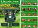 5 Modes Animal Repeller - Solar/USB Rechargeable, PIR Sensing, 3229Sq.ft Coverage, IP54 Waterproof, 17401052