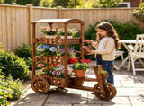 3-Tier Wooden Tricycle Planter, Vintage Farmhouse Wagon Flower Cart with Breathable Canopy, 39771668