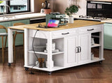 47 inch Kitchen Island with Extendable Dining Table, Rubber Wood Veneer Kitchen Table with Internal 56128666