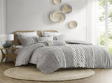 Cotton Printed Comforter Set with Chenille Gray King/Cal King B035128799