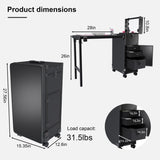 Portable Nail Art Table w/ LED Mirror, Bluetooth, Lockable Drawers, Telescopic Pole - Folding W2700P303415