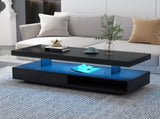 VIBE HAUS LED Coffee Table with Storage, Modern Center Table with 2 Drawers and Display Shelves, WF307038AAB