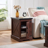 Farmhouse end table Nightstand Rectangular Farmhouse End Table with Barn Door and Adjustable Storage W2275P192794
