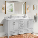 ZNTS 60 in Undermount Double Sinks Bathroom Storage Cabinet with Carrara Natural Marble Top W1059P170420