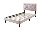 Full Size Bed w Adjustable Headboard 1pc Bedframe, Light Pink Velvet Upholstered Youth Bedroom B011P190165