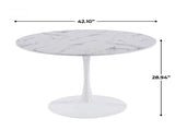 42.1" white marble Color Tulip Table, Mid-century Dining Table for 4-6 People - Round MDF Table W234P453955