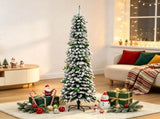 Snow-Flocked 7' Tall Slim Pencil Christmas Tree, Artificial Tree with Realistic Branches & 603 Tips, 63306920