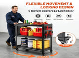3 Tier Tool Cart on Wheels, Heavy Duty Metal Service Cart with Pegboards, 660 LBS Load Capacity Tool 50916155