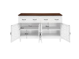 Vintage Sideboard Buffet Cabinet with Hand-Carved Geometric Doors, Distressed Light Wood Finish with W688P360028