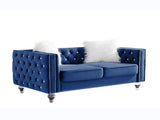 Navy Blue,-seater Sofa, Velvet Crystal Buckle Upholstery Sofa, Crystal Feet, Removable Cushion, 00012055