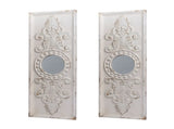 Set of 2 Large Wooden Wall Art Panels with Distressed White Finish and Round Mirror Accents,17" x W2078130284