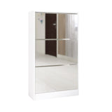 Narrow Shoe Storage Cabinet with Mirror, Wood Slim Shoe Rack 3 Tier Shoe Organizer for Home and 76491292