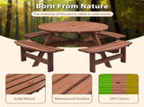 8-Person Outdoor Circular Wooden Picnic Table with 4 Built-in Benches for Patio Backyard Garden, 24709656