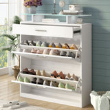 ON-TREND Slim Entryway Organizer with 2 Flip Drawers, Tempered Glass Top Shoe WF303589AAK