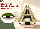 3-Tier Christmas Cat Tree Tower, Stable Pyramid Frame Cat Furniture with Dual Access Condo, Paper 27634730