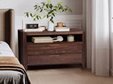 Brown P2 density board solid wood veneer frame 75*40*61CM two drawers with upper compartment 38698742