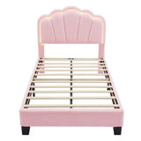 Twin Size Upholstered Flower-Shape Bed, Elegant Flowers Headboard with LED Light Strip ,Sherpa N733P177307H
