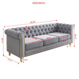 Chesterfield Velvet Sofa 84.65 inch for Living Room Light Grey Color W579P326878