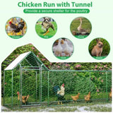 ZNTS 16x3FT Metal Chicken Coop Run Backyard Hen House Poultry Habitat Cage w/Cover W2505P151985