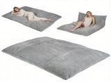 Gray Convertible Corduroy Bean Bag Floor Sofa for Adults, 76.5x55 Inch Sponge Filling Foldable Floor 55415567
