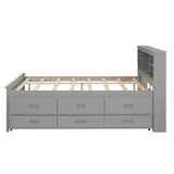 ZNTS Full Size Platform Bed with Storage Headboard, USB, Twin Size Trundle and 3 Drawers, Gray 72696282