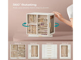 360&deg Rotating 5-Drawer Jewelry Box with Glass Window, White 16852629