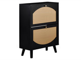 2-Drawer Tall Arched Rattan-Finished Shoe Cabinet Particleboard Plastic Rattan 21.26*9.45*38.58in 99213183