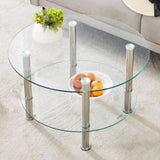 ZNTS Contemporary Minimalist Double Layer Tempered Glass Coffee Table - 27.5" Top and 23.6" W1151P234011