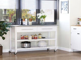 White Kitchen Island with Stainless Steel Top with 2-Tier Open Shelves & Drawers for Storage 69519550
