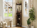 Corner Bar Cabinet with LED Lights and Mirrored Backing, Modern Rustic Liquor Cabinet with Glass N752P508295D